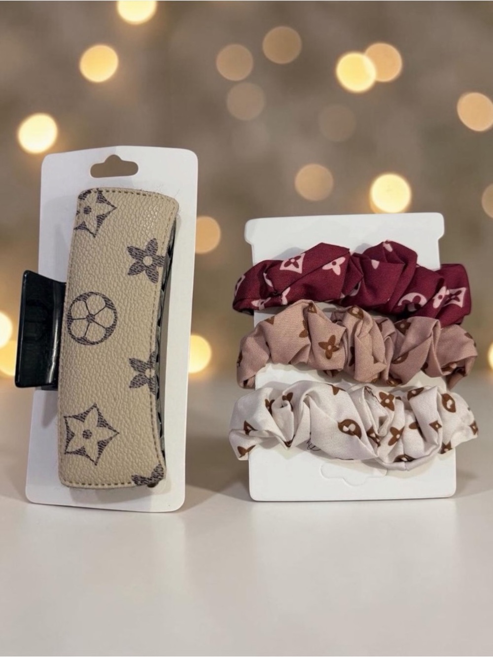 4-Piece Neutral Luxe Hair Accessory Set | Claw Clip + 3 Scrunchies